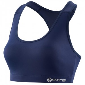 Skins Womens DNAmic High Impact Sports Support Bra Top Navy Blue Gym Running 
