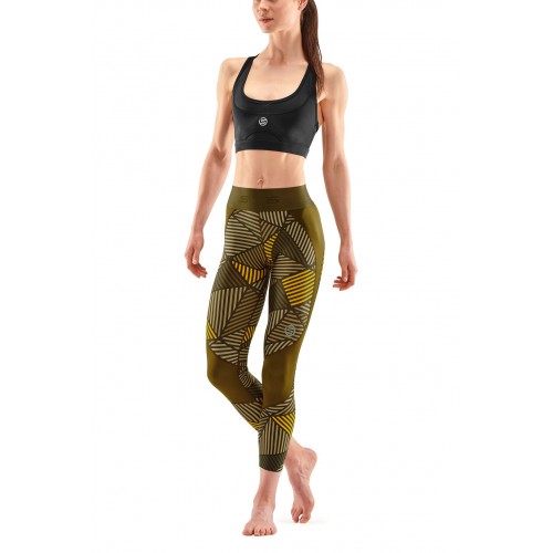 SKINS SKINS WOMEN'S COMPRESSION LONG TIGHTS 3-SERIES - OLIVE ANGLE