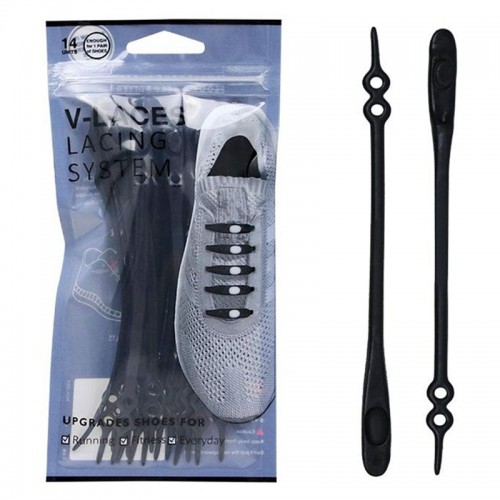 V-LACES SHOE LACING SYSTEM BLACK - ONE-SIZE FITS ALL NO TIE ELASTIC SHOELACES (14 V-LACES SHOELACES, WORKS IN ALL SHOES)