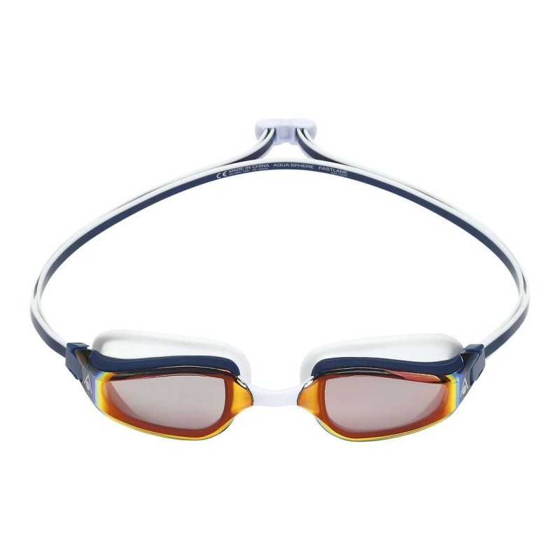 Navy & White Fitness & T Mirrored Lens Aqua Sphere Fastlane Swimming Goggles 